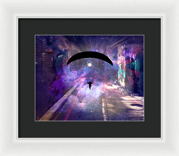 Paraglider Paragliding into another Galaxy - Framed Print