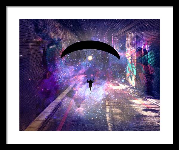 Paraglider Paragliding into another Galaxy - Framed Print