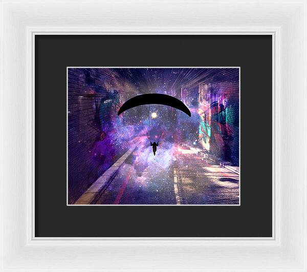 Paraglider Paragliding into another Galaxy - Framed Print