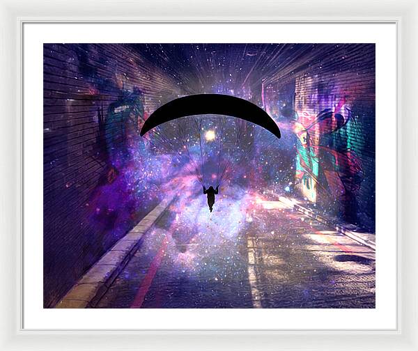 Paraglider Paragliding into another Galaxy - Framed Print