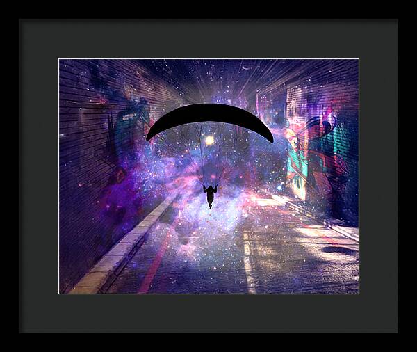 Paraglider Paragliding into another Galaxy - Framed Print