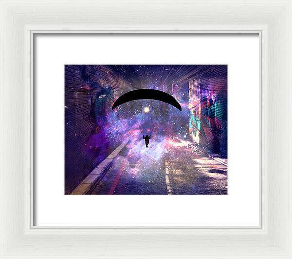 Paraglider Paragliding into another Galaxy - Framed Print