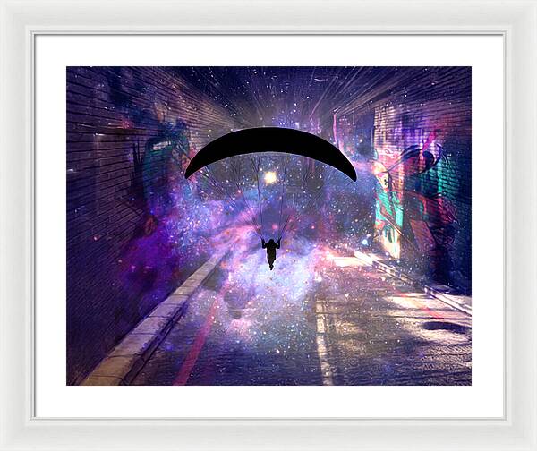 Paraglider Paragliding into another Galaxy - Framed Print