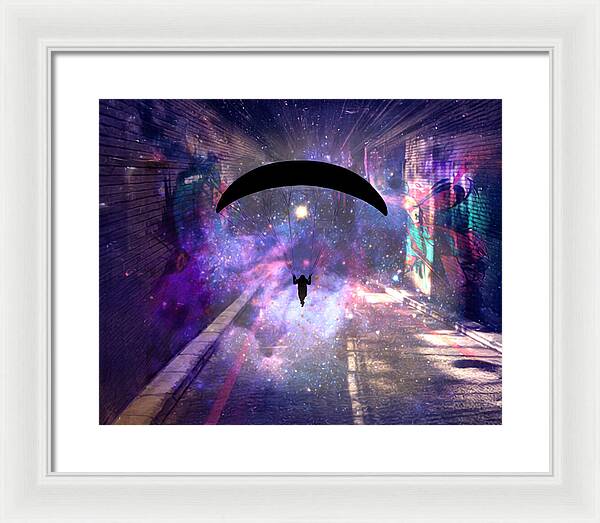 Paraglider Paragliding into another Galaxy - Framed Print