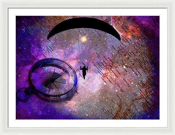 Paraglider Seeking Destination on a Map - Framed Print