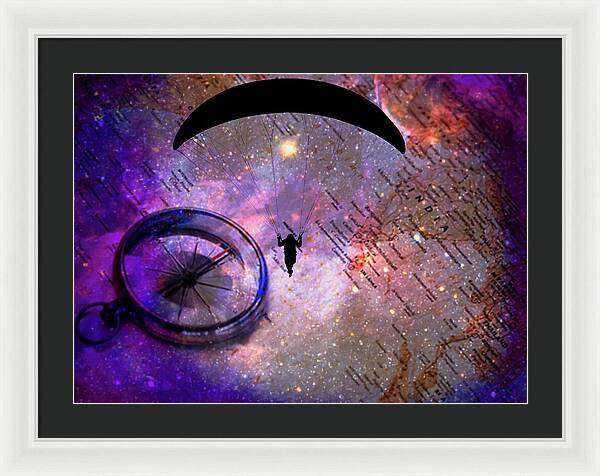 Paraglider Seeking Destination on a Map - Framed Print