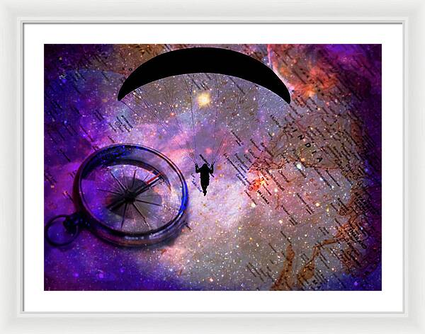 Paraglider Seeking Destination on a Map - Framed Print
