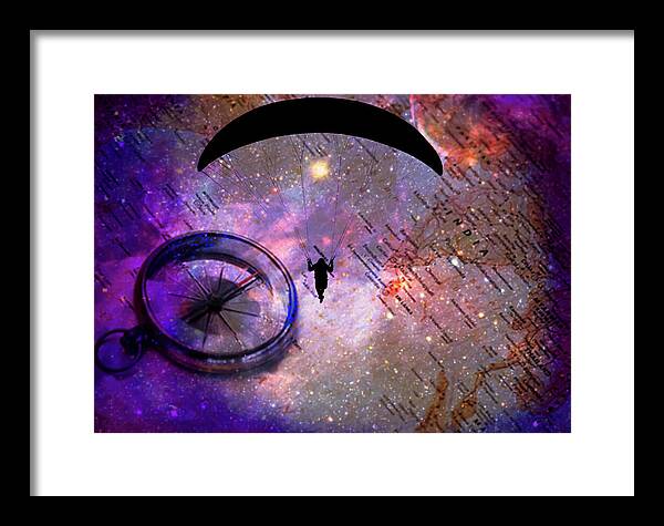 Paraglider Seeking Destination on a Map - Framed Print