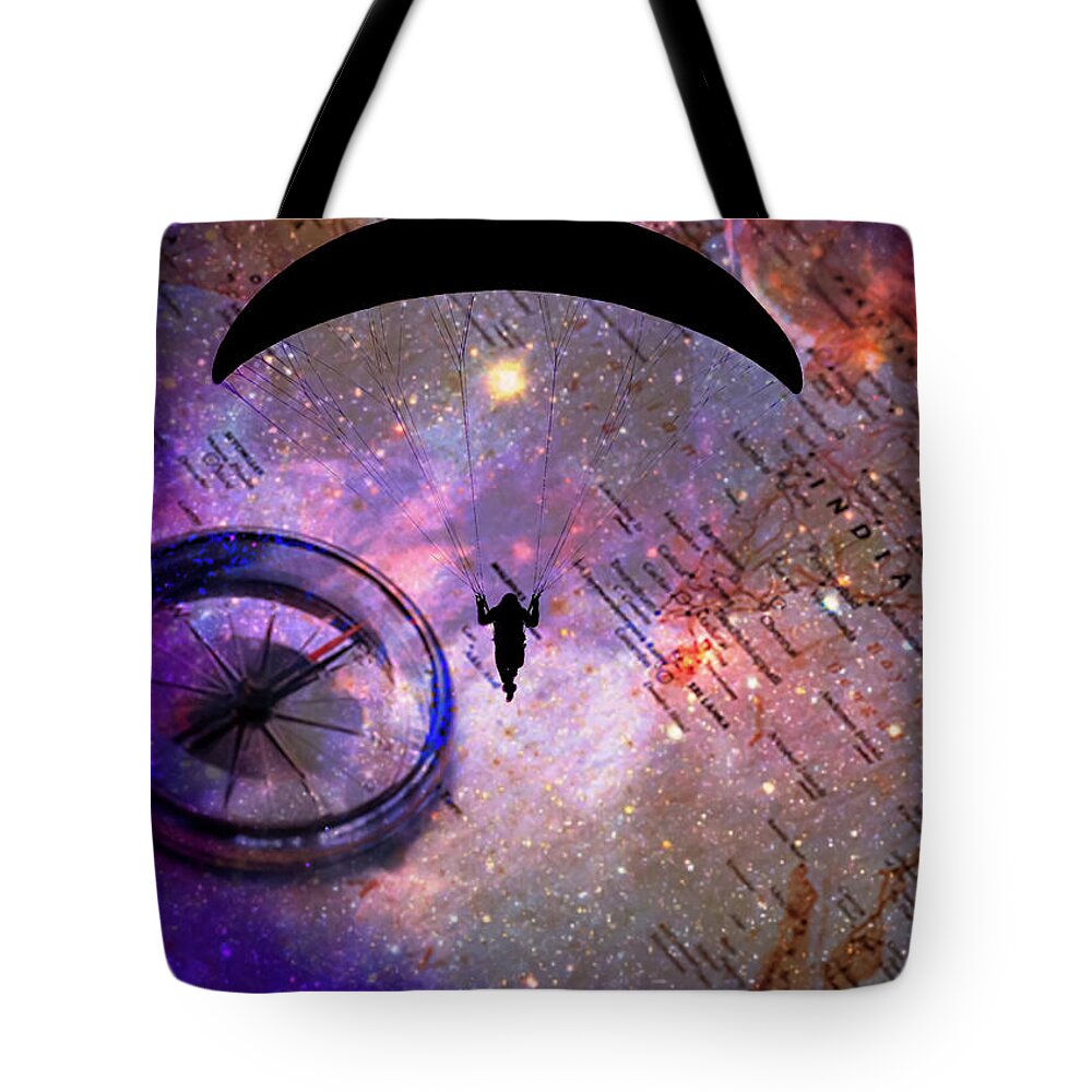 Paraglider Seeking Destination on a Map - Tote Bag