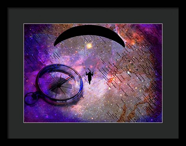 Paraglider Seeking Destination on a Map - Framed Print
