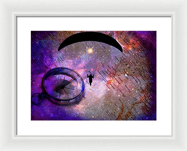 Paraglider Seeking Destination on a Map - Framed Print