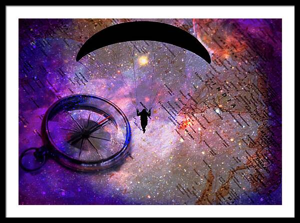 Paraglider Seeking Destination on a Map - Framed Print