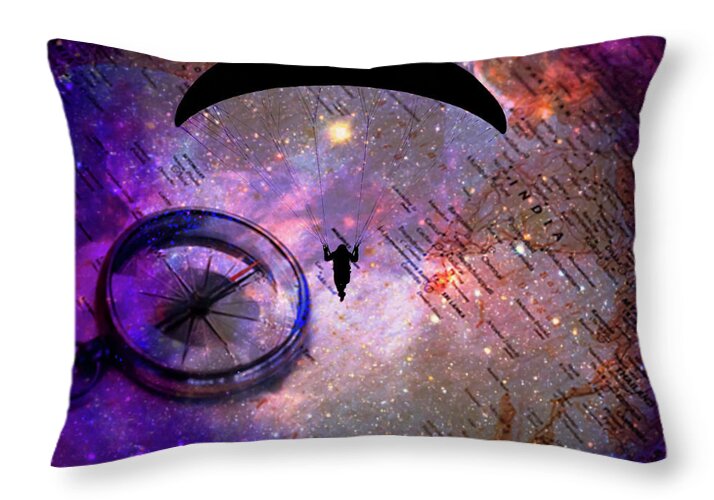 Paraglider Seeking Destination on a Map - Throw Pillow