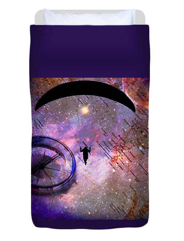 Paraglider Seeking Destination on a Map - Duvet Cover