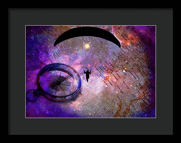 Paraglider Seeking Destination on a Map - Framed Print
