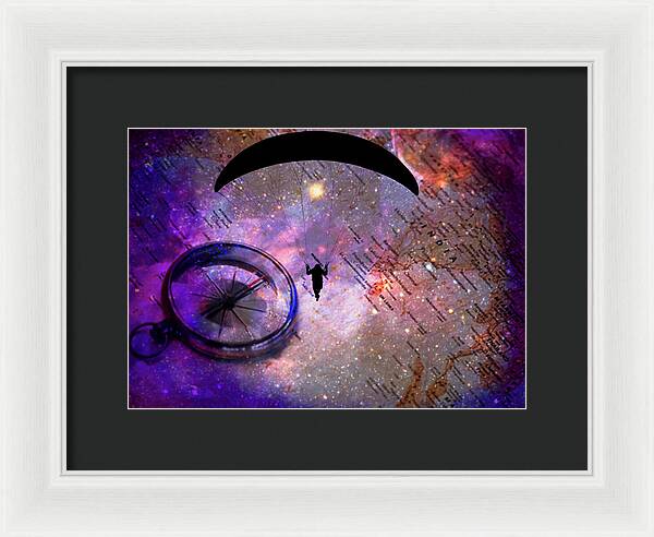 Paraglider Seeking Destination on a Map - Framed Print