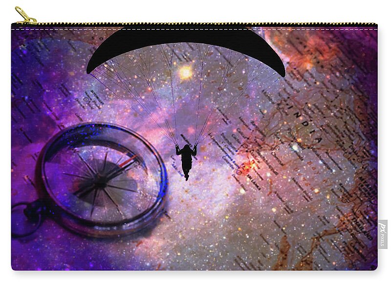 Paraglider Seeking Destination on a Map - Zip Pouch