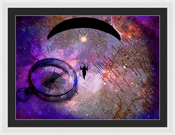 Paraglider Seeking Destination on a Map - Framed Print