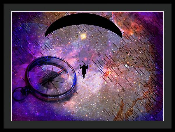 Paraglider Seeking Destination on a Map - Framed Print