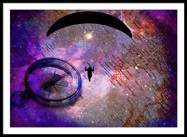 Paraglider Seeking Destination on a Map - Framed Print