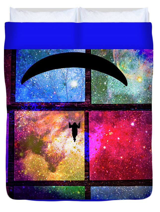 Paragliding Silhouette and Boxed Art - Duvet Cover