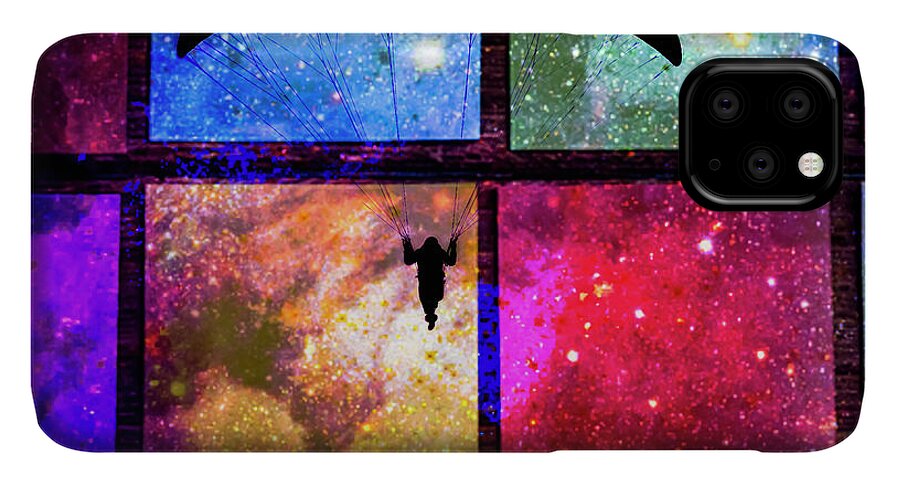 Paragliding Silhouette and Boxed Art - Phone Case