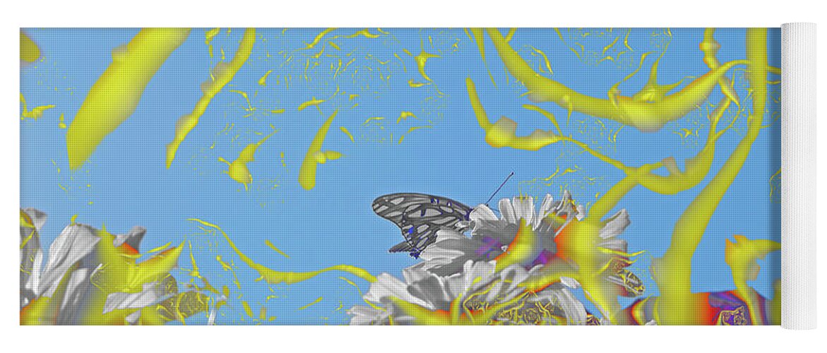 Plastered Yellow and Butterfly Landscape - Yoga Mat