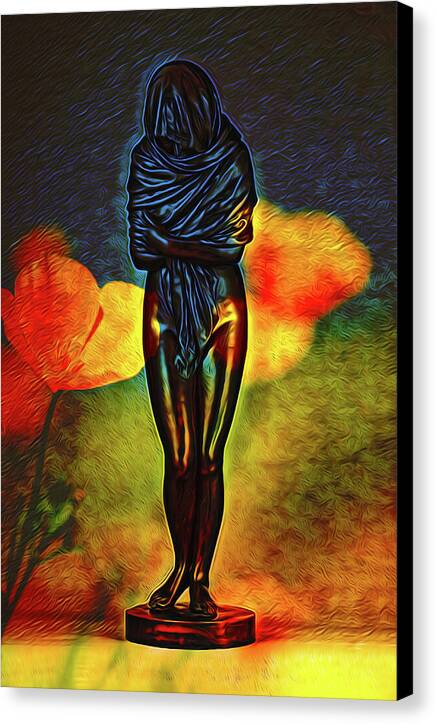Poppy Flowers and Statue - Canvas Print