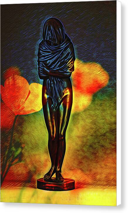 Poppy Flowers and Statue - Canvas Print