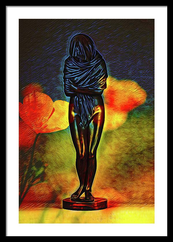 Poppy Flowers and Statue - Framed Print