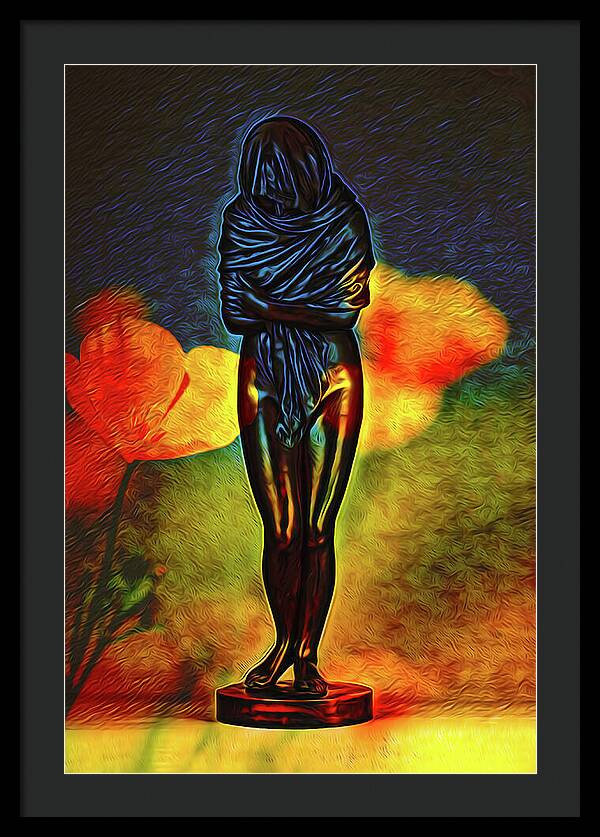 Poppy Flowers and Statue - Framed Print