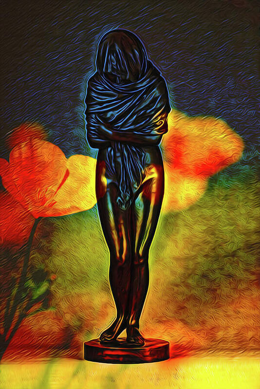 Poppy Flowers and Statue - Art Print