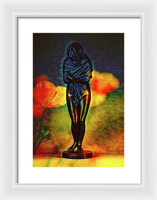 Poppy Flowers and Statue - Framed Print
