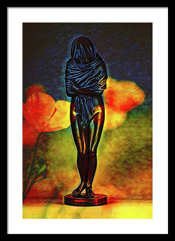 Poppy Flowers and Statue - Framed Print