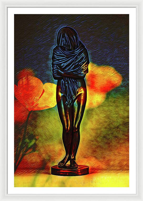 Poppy Flowers and Statue - Framed Print