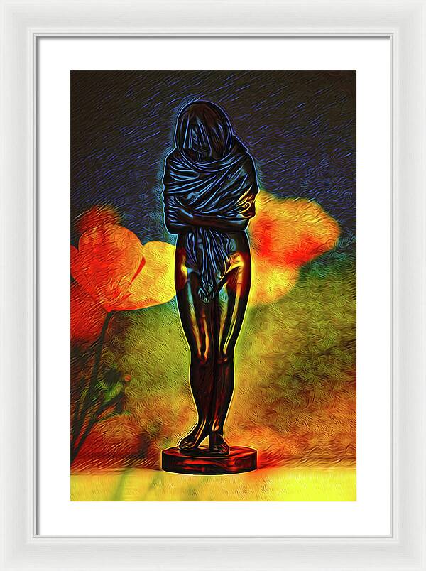 Poppy Flowers and Statue - Framed Print