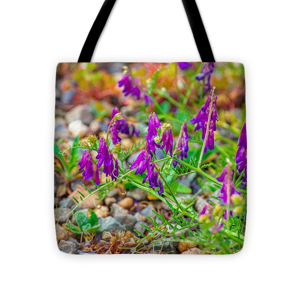 Purple Flowers Landscape Painting - Tote Bag