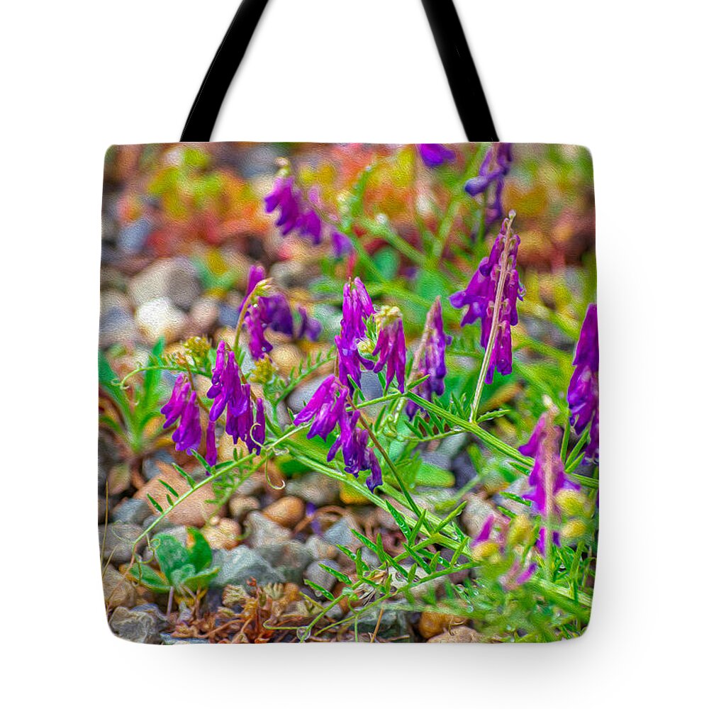 Purple Flowers Landscape Painting - Tote Bag