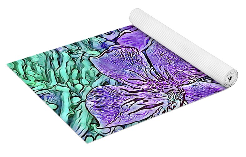 Purple Flowers Textured Art - Yoga Mat