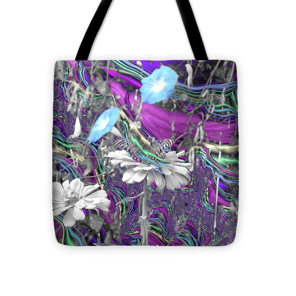 Purple Fractals and Butterly in a Garden - Tote Bag