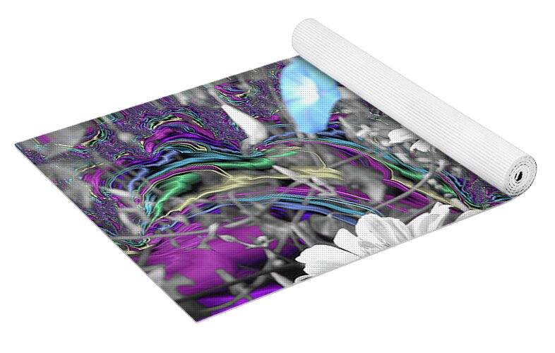 Purple Fractals and Butterly in a Garden - Yoga Mat