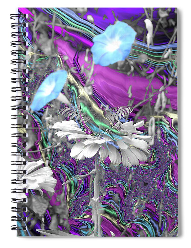 Purple Fractals and Butterly in a Garden - Spiral Notebook