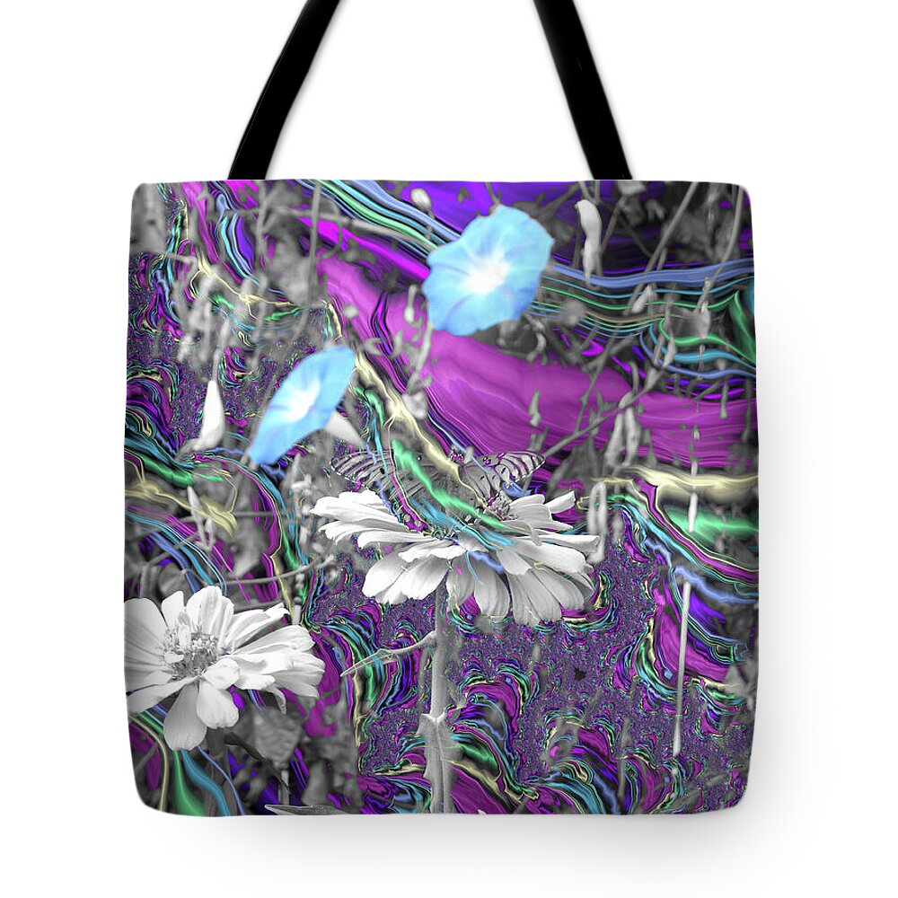 Purple Fractals and Butterly in a Garden - Tote Bag