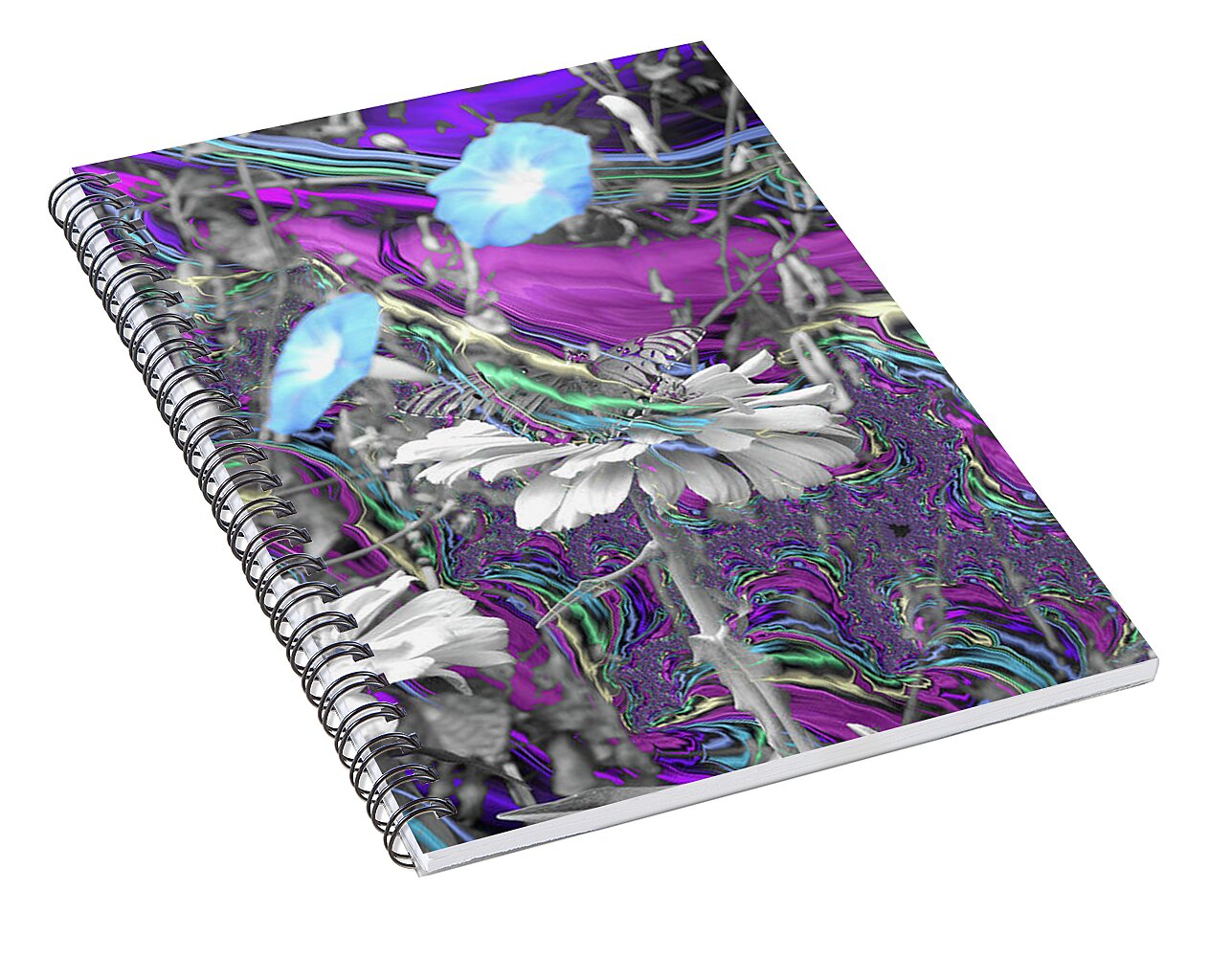 Purple Fractals and Butterly in a Garden - Spiral Notebook