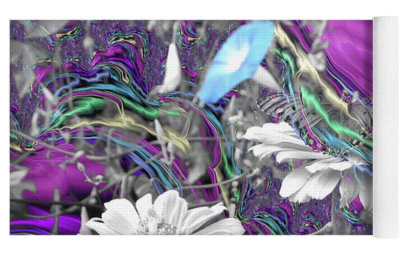 Purple Fractals and Butterly in a Garden - Yoga Mat
