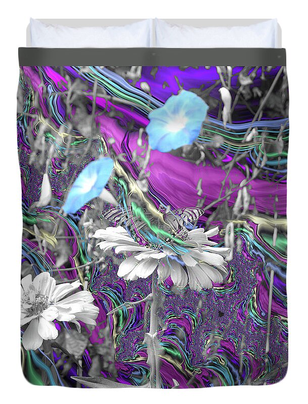 Purple Fractals and Butterly in a Garden - Duvet Cover