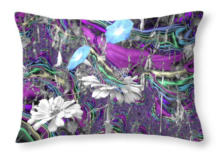 Purple Fractals and Butterly in a Garden - Throw Pillow