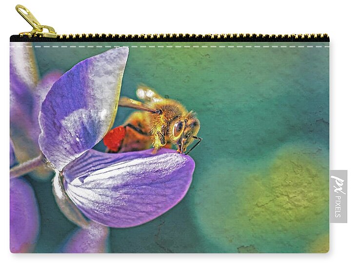 Rough Art Wall Layer of a Bee on a Flower - Zip Pouch