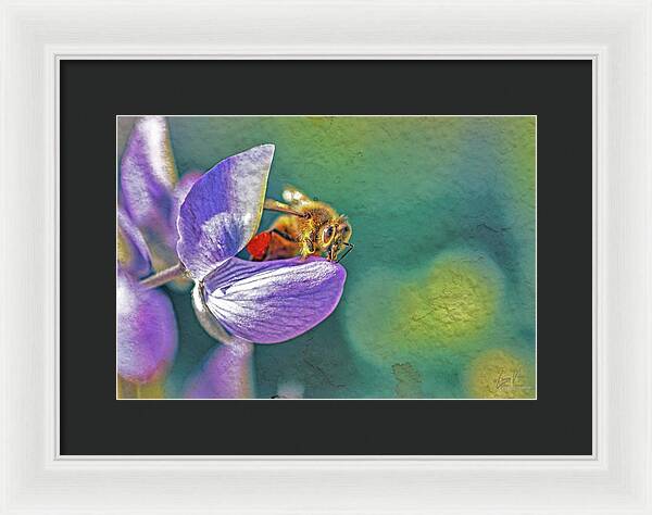 Rough Art Wall Layer of a Bee on a Flower - Framed Print