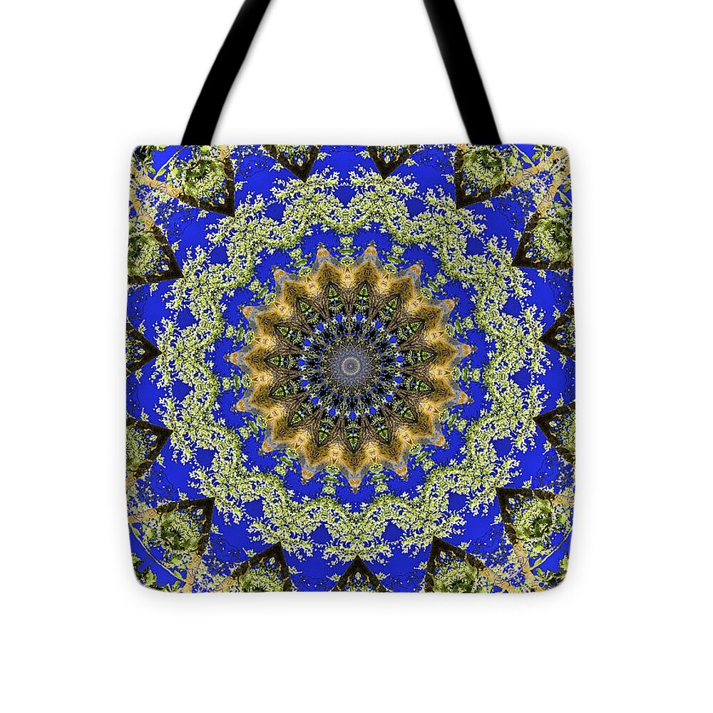 Royal Blue and Green Pattern Fragments Mandala - Tote Bag